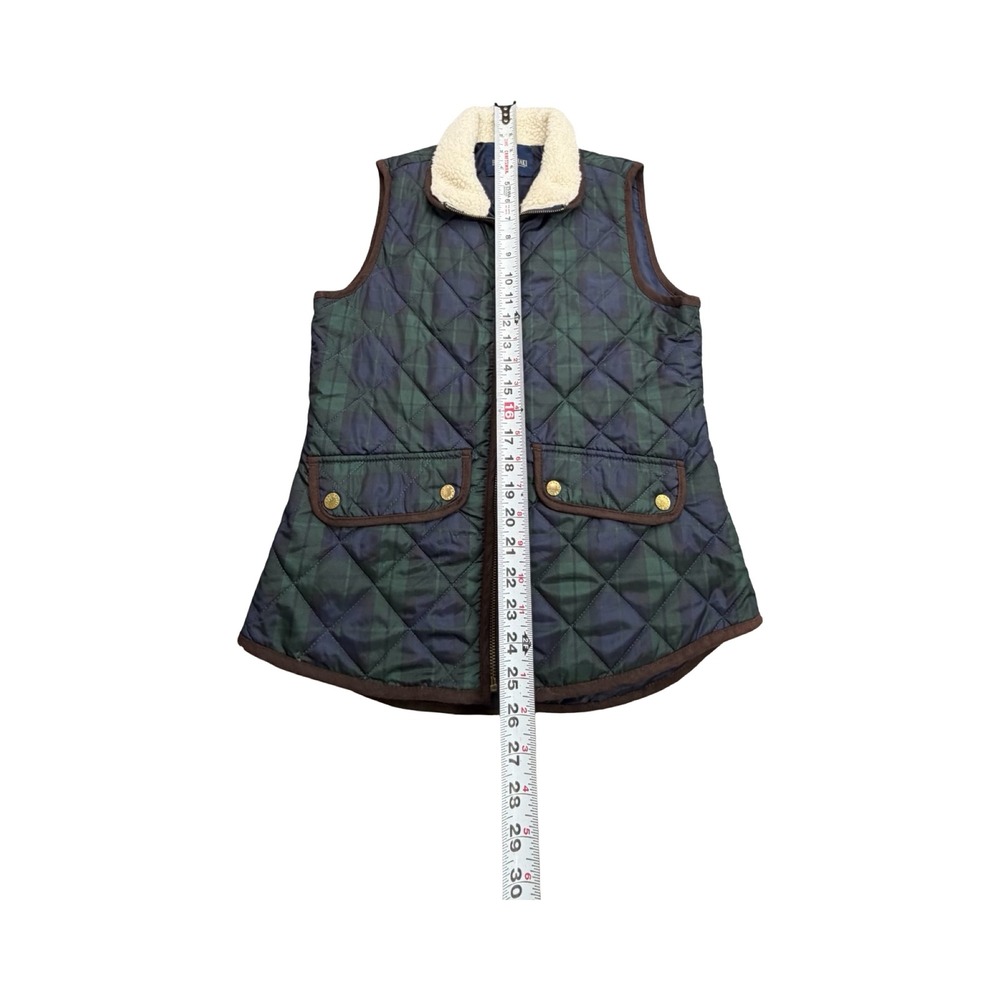 British Khaki Quilted Vest Womens Small Green Plaid Sherpa Collar Puffer V-28 - Picture 8 of 10